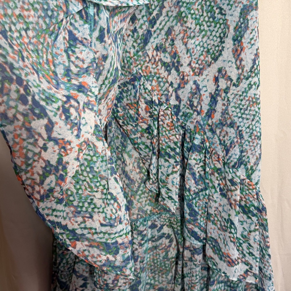 Ramy Brook Blue Multi Snake Print Faux Wrap Ruffle Swim Cover Up Maxi Skirt S - Picture 6 of 9